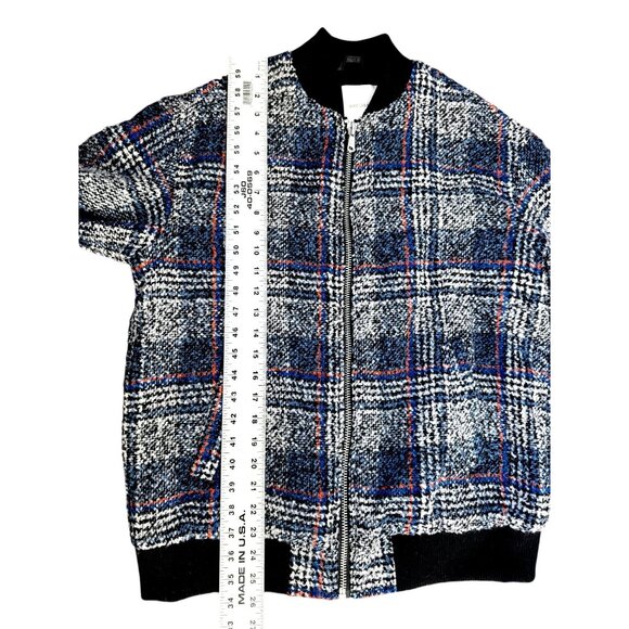 Avec Les Filles Womens Plaid Tweed Bomber Jacket XS Wool Blend Blue/Gray NWT - Picture 4 of 8